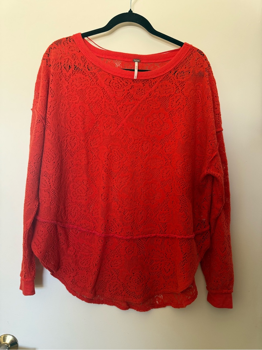 Free People Not Cold In This Lace Long Sleeve Sweater in Fiesta Red in Size XS